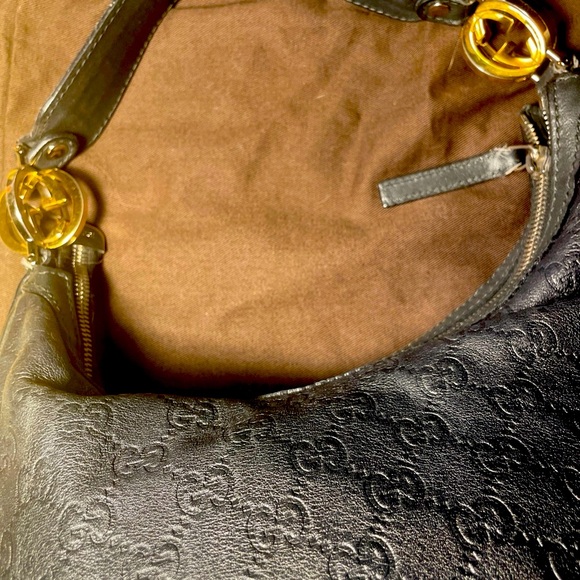💯%Authentic Full inclu. Black Guccisima Hobo GoldSilver GG - Picture 9 of 16